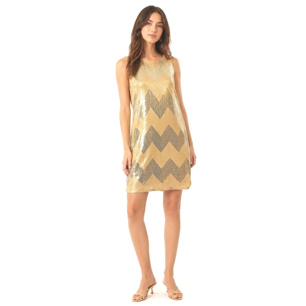 New BB Dakota Women's Malia Dress Medium‎ Gold Sequin Chevron Sleeveless Mini